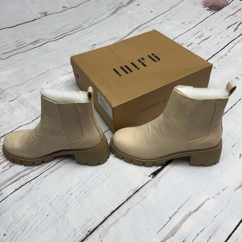IDIFU Women's Nude Suede Platform Lug Sole Chelsea Ankle Boots 8.5 - Picture 5 of 7